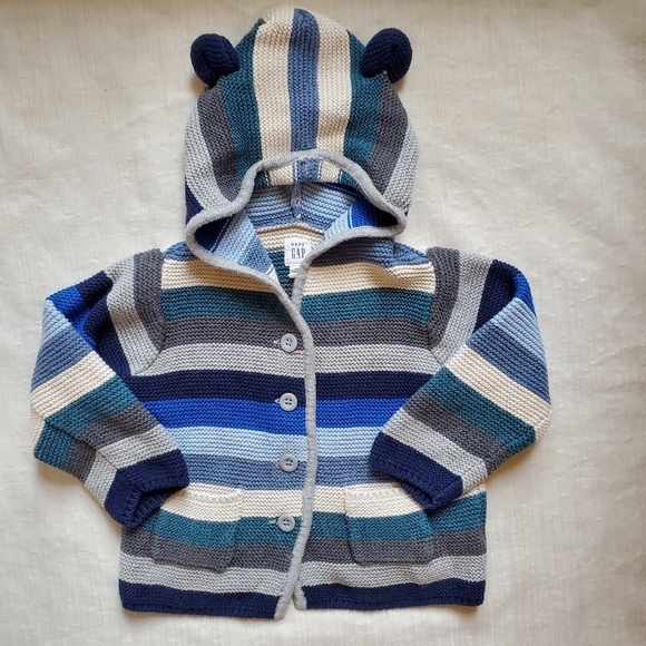 Gap baby teddy bear hoodie button knit sweater cardigan 12-18 months - Picture 1 of 2